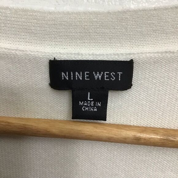NINE west cream white cotton blend sweater embellishments petals details Large - Picture 3 of 10